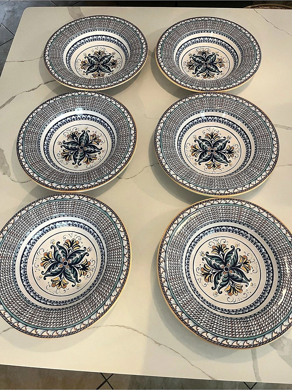 Williams-Sonoma Mediterranean 6pc set 11.5" Pasta Bowls White/Blue retired rare